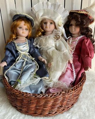 Set 3 Bambole Ceramica Vintage
