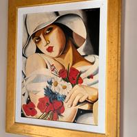 Quadro olio su tela copia Tamara de Lempcka