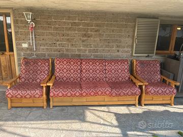 Salotto legno massello: divano 3 posti + 2 poltron