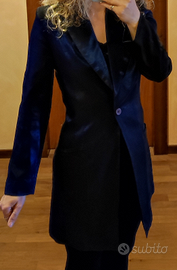 Giacca lunga, in tessuto blu cangiante