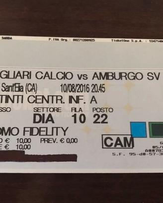 Cagliari Calcio Amburgo S.Elia Biglietto 2016