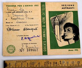 Tessera Azione Cattolica Femminile 1952