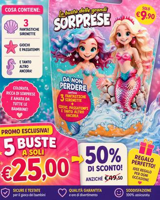 Lotto 5 Buste Sorpresa Sirenette Bimba Giochi