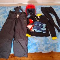 Kit sci bambino 10 anni con casco e salopette.