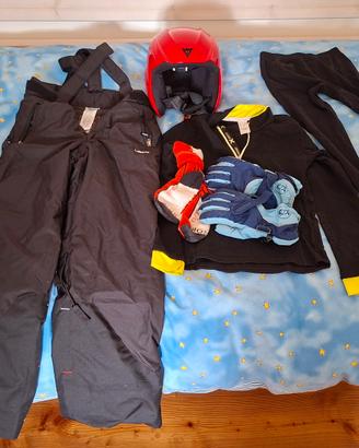 Kit sci bambino 10 anni con casco e salopette.