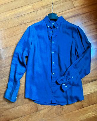 Camicia uomo puro lino blu