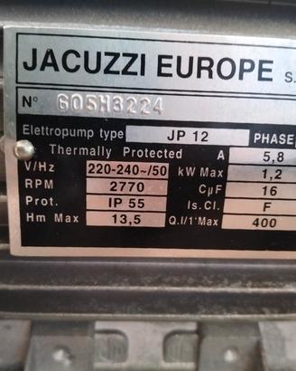 pompa idromassaggio e quadro elettrico 