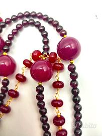 Collana  a tre fili  GRANATE, AGATE radice rubino