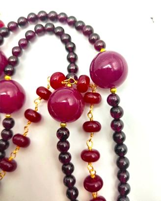 Collana  a tre fili  GRANATE, AGATE radice rubino