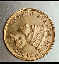 Moneta d'oro 3 dollari USA 1871
