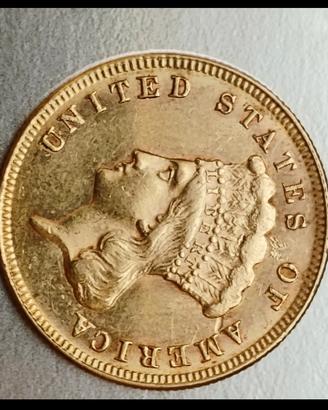 Moneta d'oro 3 dollari USA 1871