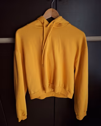 Felpa Terranova gialla cropped cappuccio taglia M