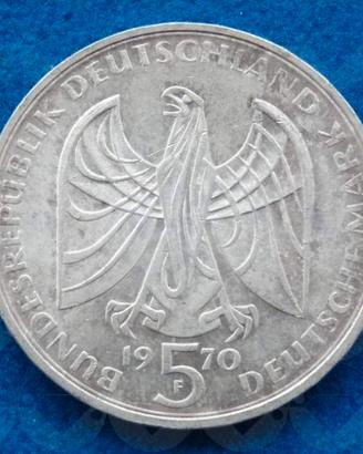 GERMANIA R.F. 1970 Moneta Argento 5 mark