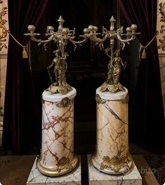 Imponente Coppia Statue/Candelabri A 4 Luci 12,6kg