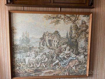 Arazzo con scena pastorale in cornice