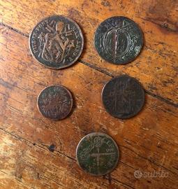 4 monete:  baiocchi vaticani e 1 soldo lomb. ven.