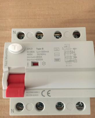 Interruttore differenziale GYL9-B 80A 4 poli