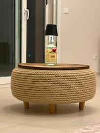 Tavolino contenitore in corda e legno – Handmade