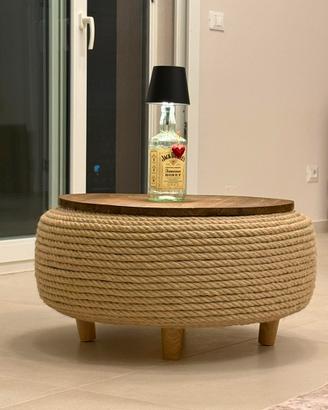 Tavolino contenitore in corda e legno – Handmade
