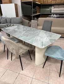 TAVOLO HARPER IN VETROCERAMICA MARMORIZZATA GRIGIA