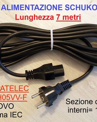 CAVO ALIMENTAZIONE 7 METRI STANDARD IEC SCHUKO VDE