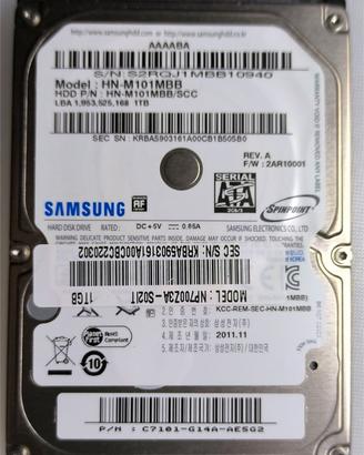 Hard disk 1TByte 2.5" SATA SAMSUNG  HN-M101MBB