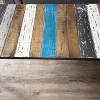 Tavolino in legno e ferro battuto