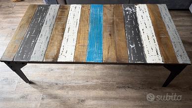 Tavolino in legno e ferro battuto