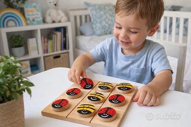 🐞🐝 Tris Artigianale in Legno – Coccinelle e Api