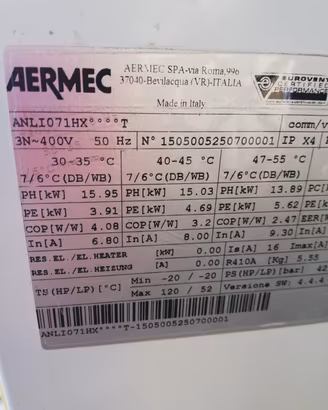 ciller pompa di calore trifase inverter aermec hnl