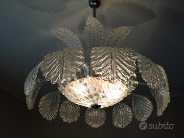 Lampadario con foglie in vetro Murano