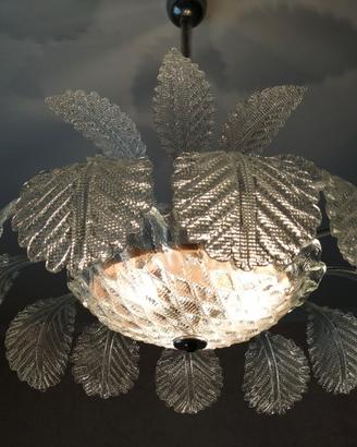 Lampadario con foglie in vetro Murano