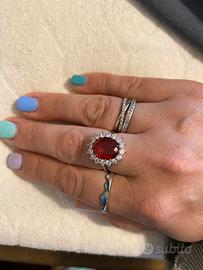 Anello argento con pietra rossa