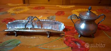 Zuccheriera e porta grissini in peltro