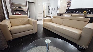 Divano letto+Poltrona relax in vera pelle 