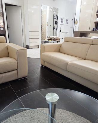 Divano letto+Poltrona relax in vera pelle 