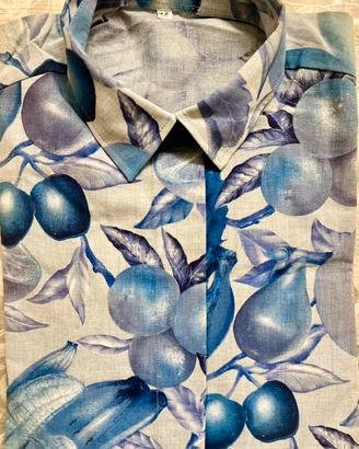 Camicia donna fantasia fruttata blu 100% cotone