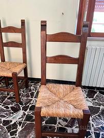 Set 6 sedie rustiche in legno massello e paglia