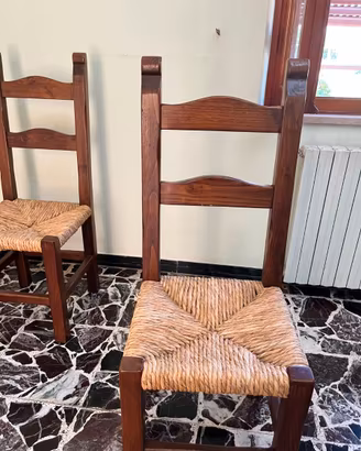 Set 6 sedie rustiche in legno massello e paglia
