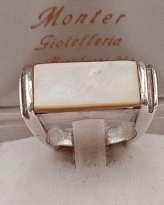 anello vintage argento 925 madreperla unisex uomo 