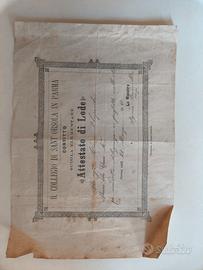 lotto 2 attestati di lode del Regio Collegio 1877