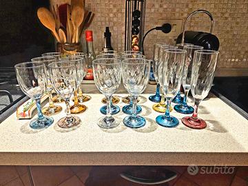 Set 18 pezzi Calici Vetro Gambo Colorato