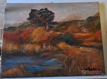 quadro paesaggio autunnale, lago