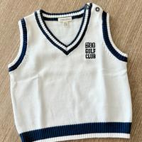 Gilet 9/12 bimbo in filo di cotone100% bianco/blu