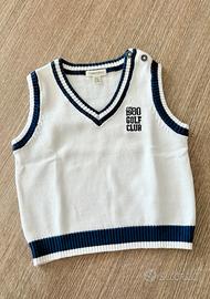 Gilet 9/12 bimbo in filo di cotone100% bianco/blu