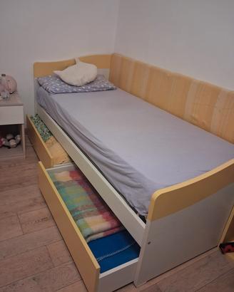 Lettino singolo con cassetti, rete e materasso