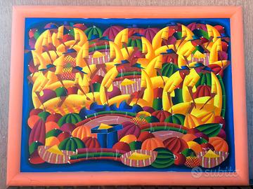 Dipinto caraibico - Mercato tropicale - (110x88)