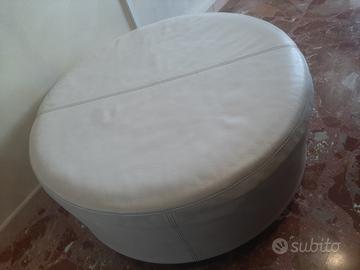 pouf in pelle rotondo, avorio